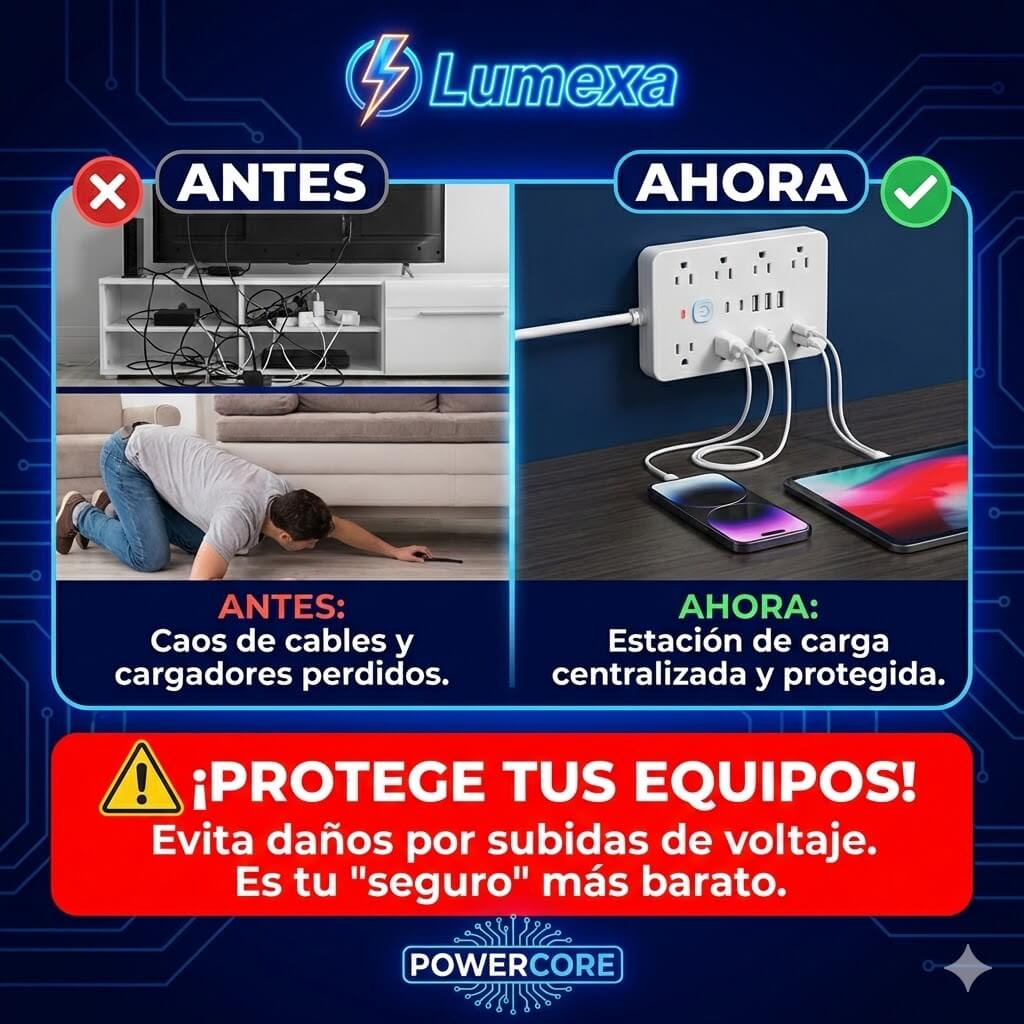 POWERCORE: Protección Contra Sobretensiones + 4 Puertos USB