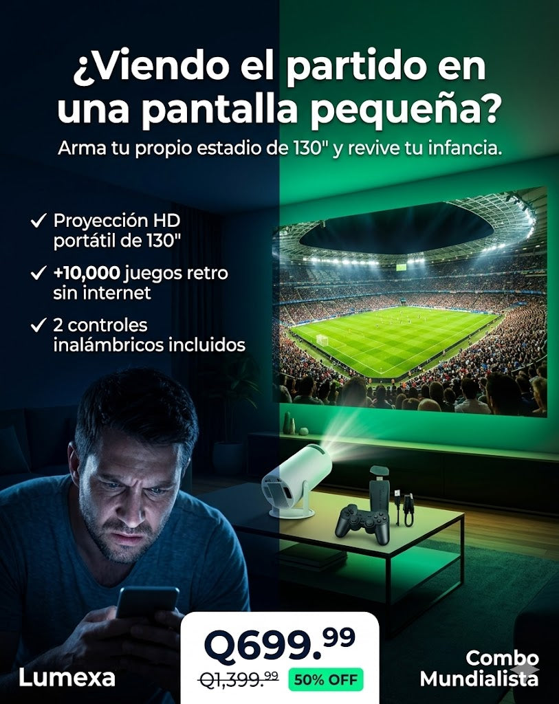 Combo Mundialista Ultra: Proyector Inteligente Portátil + Consola 4K con 2 Controles
