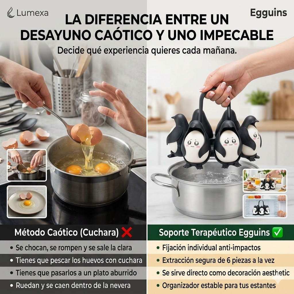 Egguins®: Almacena, Hierve y Sirve Todo en Uno
