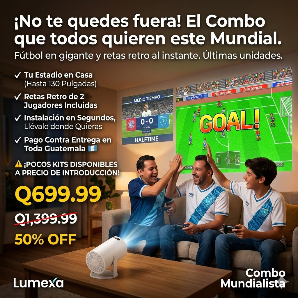 Combo Mundialista Ultra: Proyector Inteligente Portátil + Consola 4K con 2 Controles