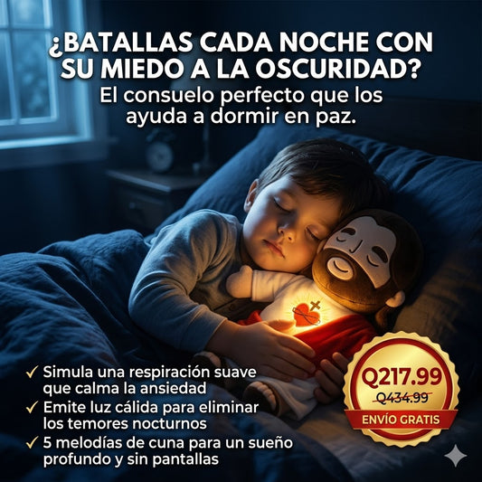 Peluche Terapéutico de Jesús con Simulación de Respiración, Luz Cálida y Melodías