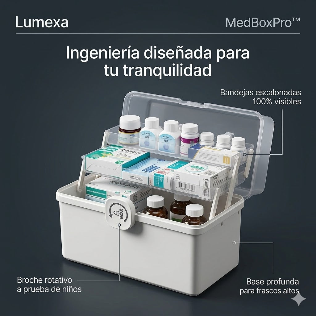 MedBoxPro™: istema Desplegable de 3 Niveles con Cierre de Seguridad