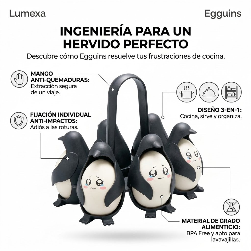 Egguins®: Almacena, Hierve y Sirve Todo en Uno