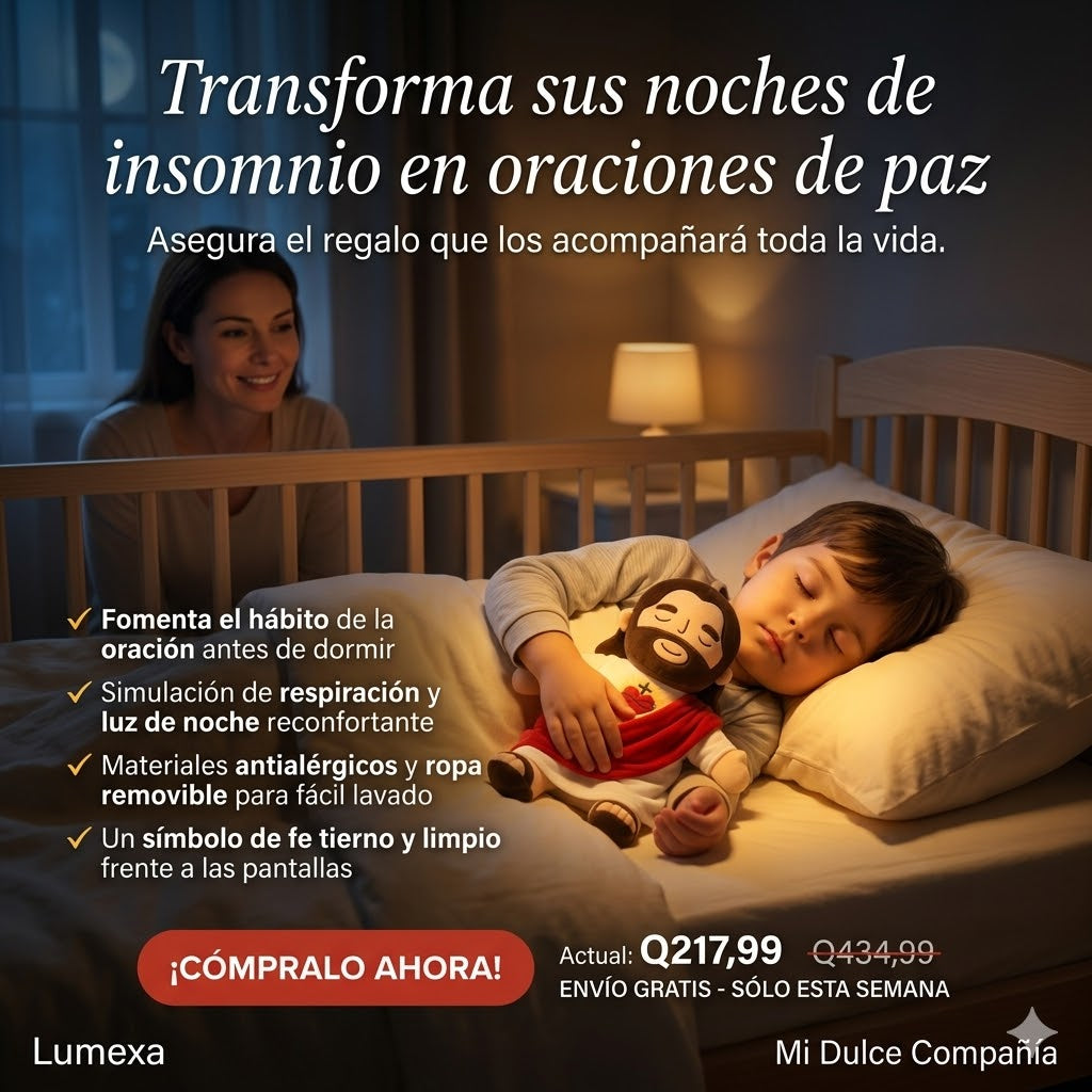 Peluche Terapéutico de Jesús con Simulación de Respiración, Luz Cálida y Melodías
