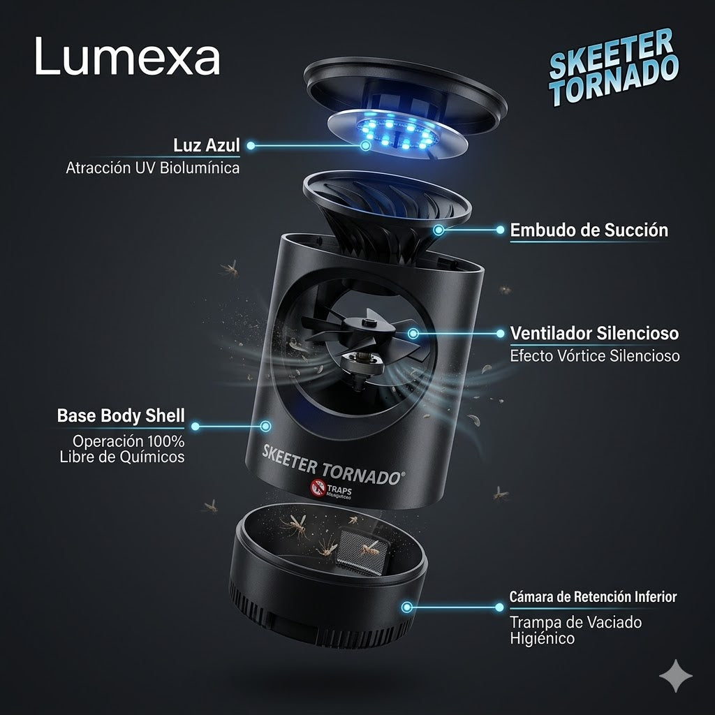 Skeeter®: Succión por Vórtice y Luz UV