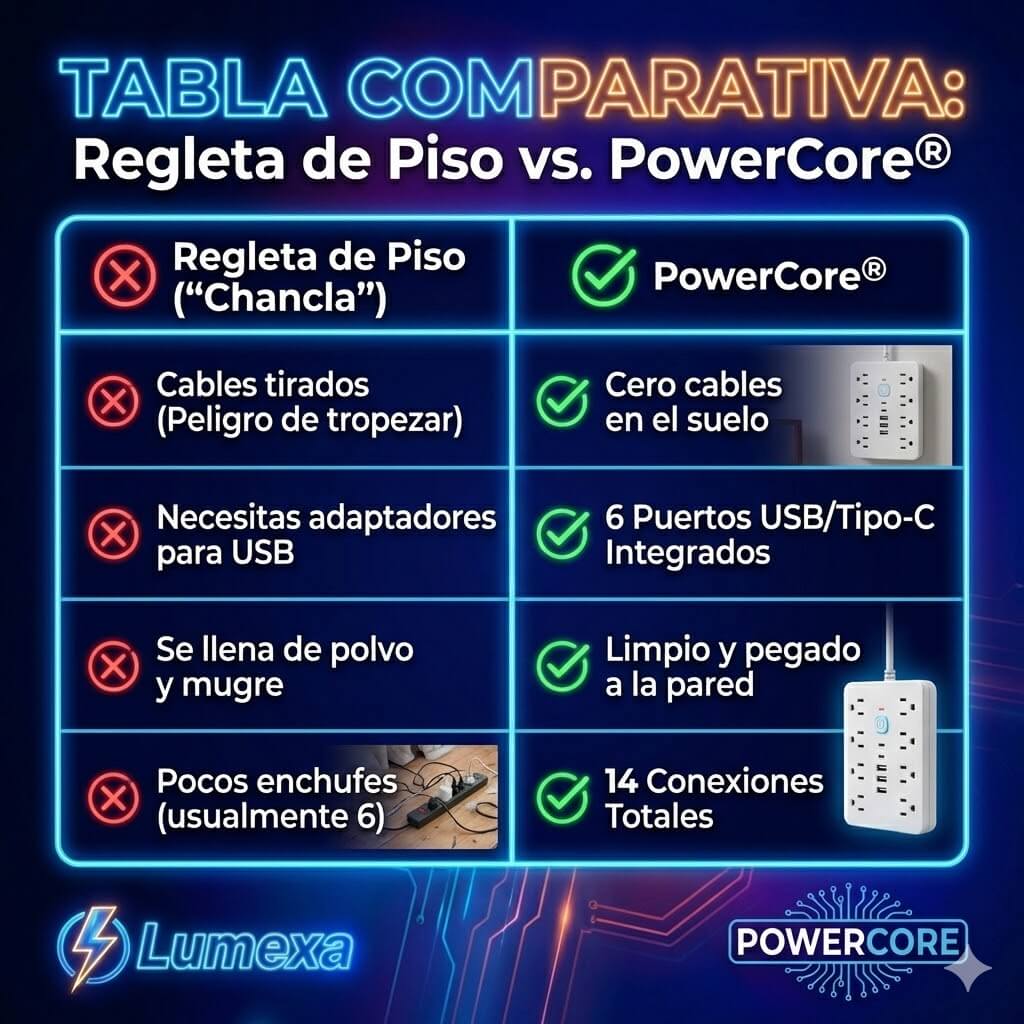 POWERCORE: Protección Contra Sobretensiones + 4 Puertos USB