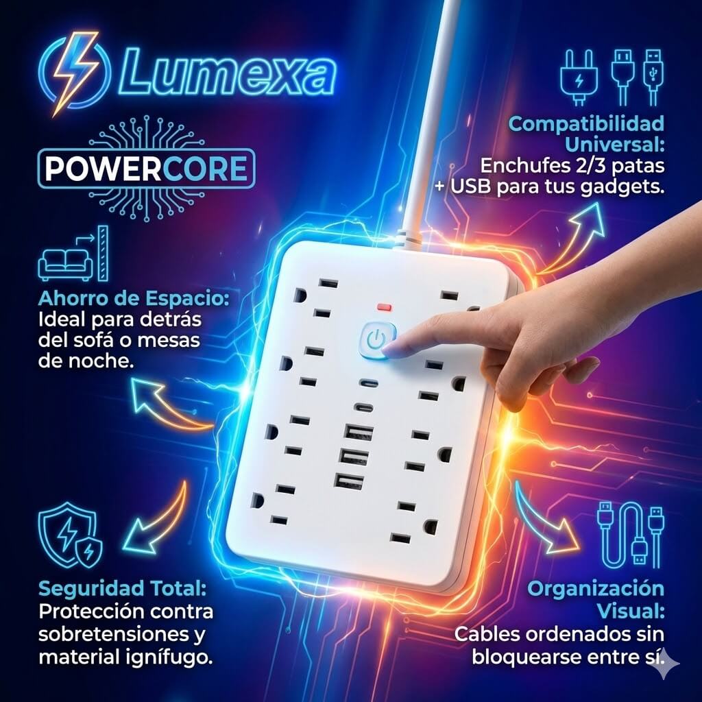 POWERCORE: Protección Contra Sobretensiones + 4 Puertos USB